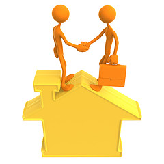 3D illustration of realtor and client shaking hands